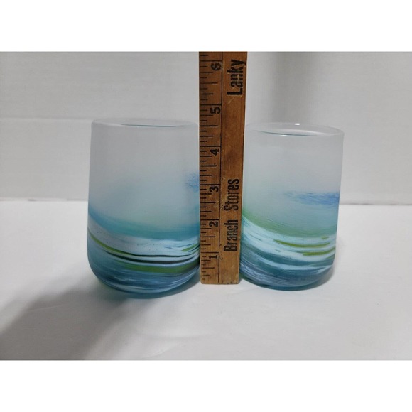 Teign Valley Glass Studios Sea Spray Wine Glass Set New Hard to Find Hand made - Picture 9 of 14